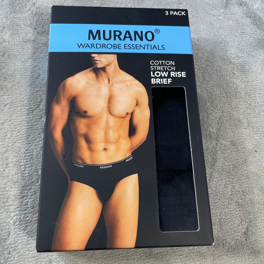Murano 3 Pack Low Rise Brief Mens Size Small 28-30‎ Black Cotton Stretch